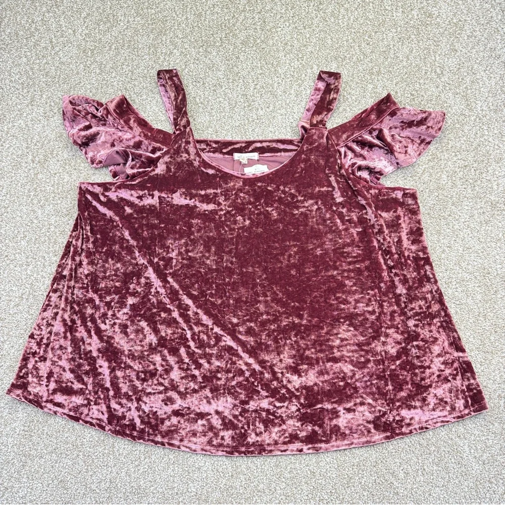 NEW Self Esteem Velvet Cold Shoulder Top Rose Gold Pink Womens size 3X - Picture 2 of 14